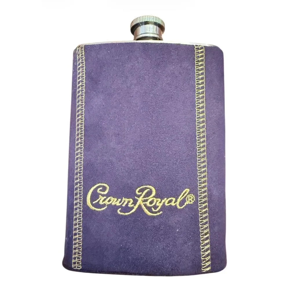 Crown Royal Cap 8 oz. 18/8 Stainless Steel Whiskey Flask W/ Purple Suede Cover